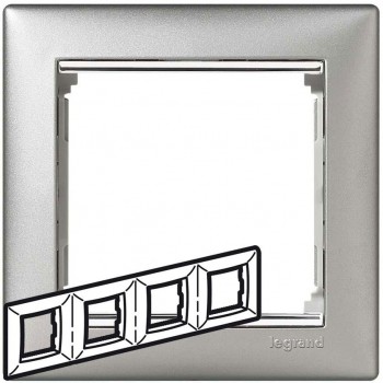 L770354 Рамка 4п гор Алюм/Серебр Valena 
