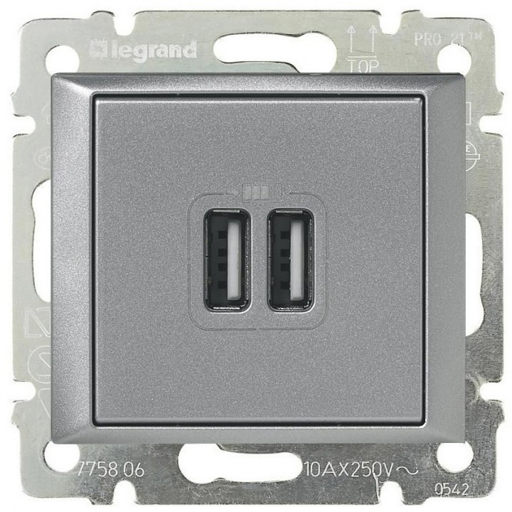 770270 Розетка USB для зарядки двойная, алюминий Legrand