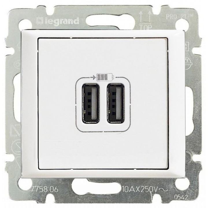 770470 Розетка USB для зарядки двойная, белый Legrand